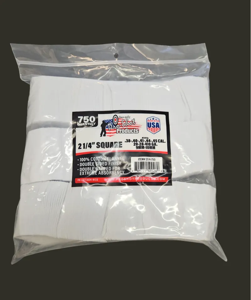 Proshot Patches 2 1/4 Square  - .38 Cal. to .45 Cal. - 750 Count