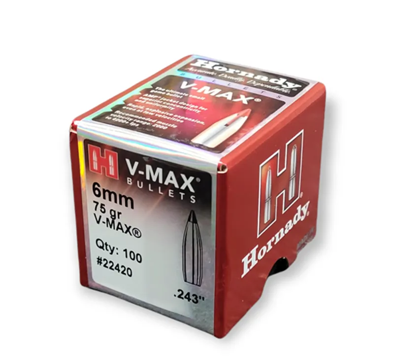  Hornady .243/6mm x 75 Grain V-Max 100ct 22420