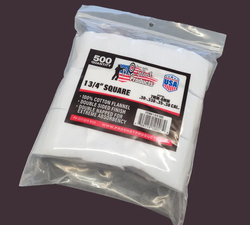  Proshot Patches - 7/8mm .30/.338/.35/.38cal 500ct 1 3/4 Square
