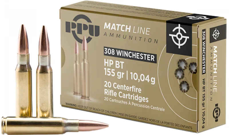 .308 WIN 155Grn HPBT Match PPU Ammunition - 20 Pack - A625